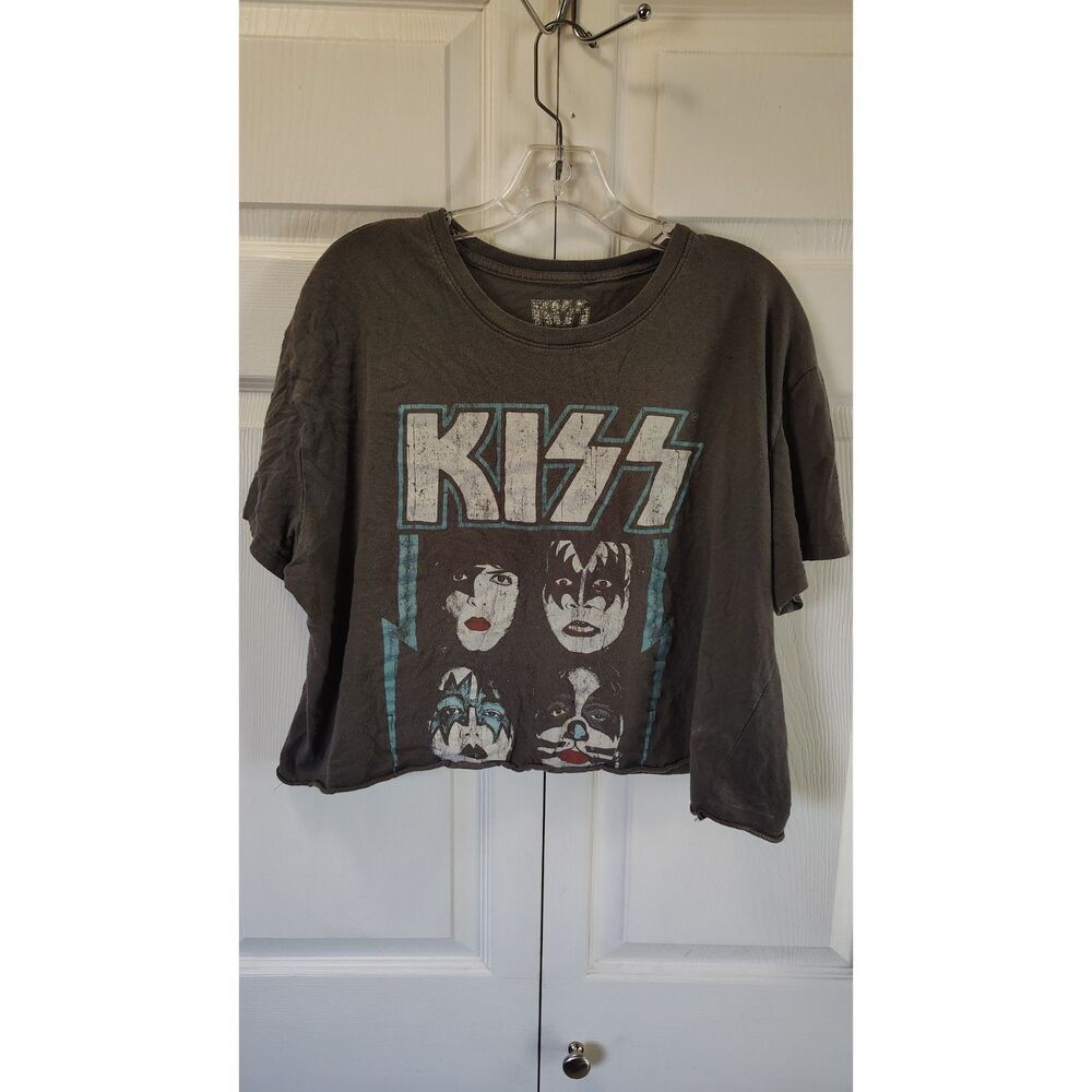 KISS Distressed Grunge Cropped Band Graphic T-Shirt XXL